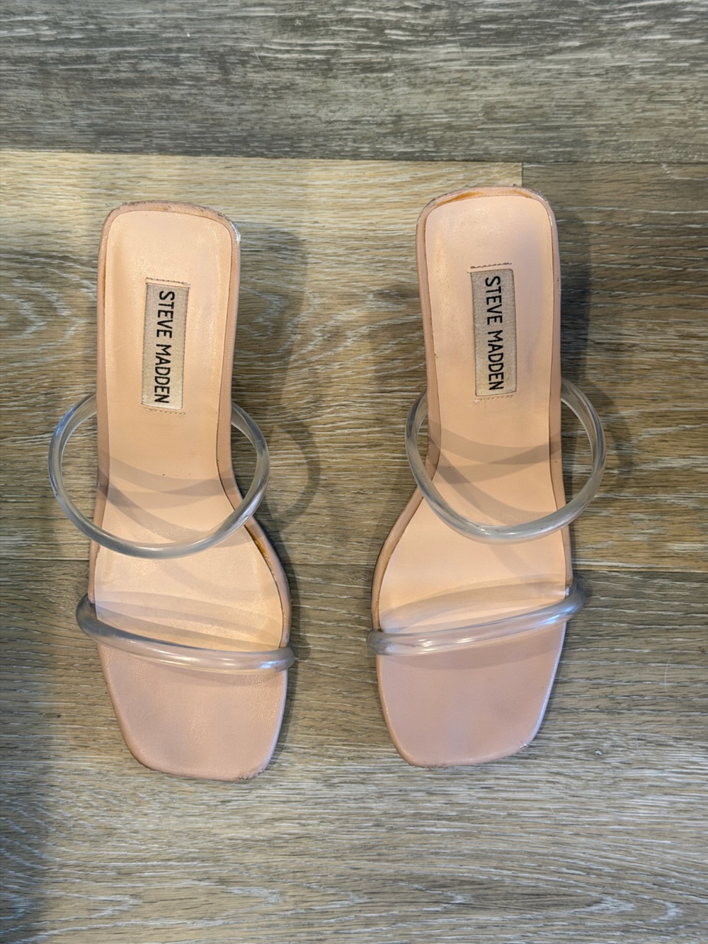 Steve Madden Nude Square-Toe Heels with Clear Straps- Size 7.5